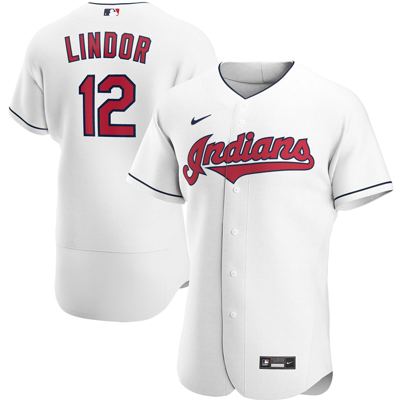 2020 MLB Men Cleveland Indians #12 Francisco Lindor Nike White Home 2020 Authentic Player Jersey 1->customized mlb jersey->Custom Jersey